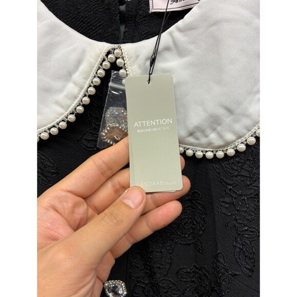 Ank Rouge Women’s Dress M Black White Long Sleeve Pearl Collar Gothic Lolita - Picture 6 of 12